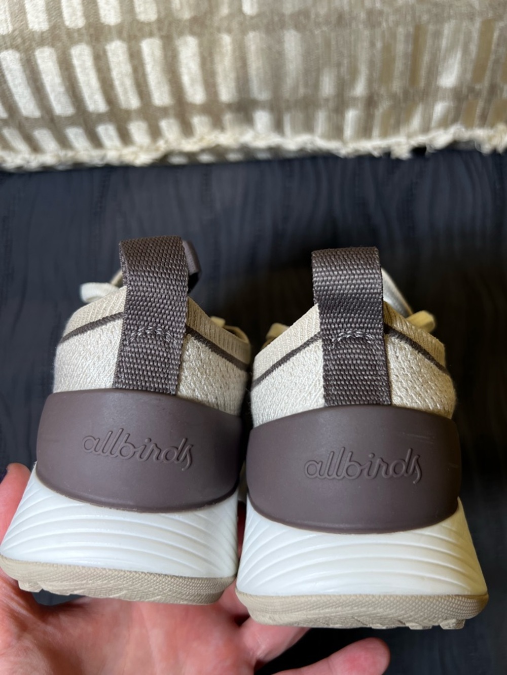 allbirds Tree Glider Women's Beige Knit Lace-Up Walking Sneakers with Brown Heel - Picture 6 of 10